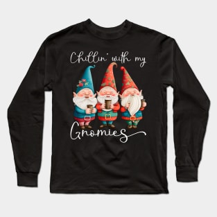 Chillin With My Gnomies Funny Coffee & Gnome Lovers Floral Easter Long Sleeve T-Shirt